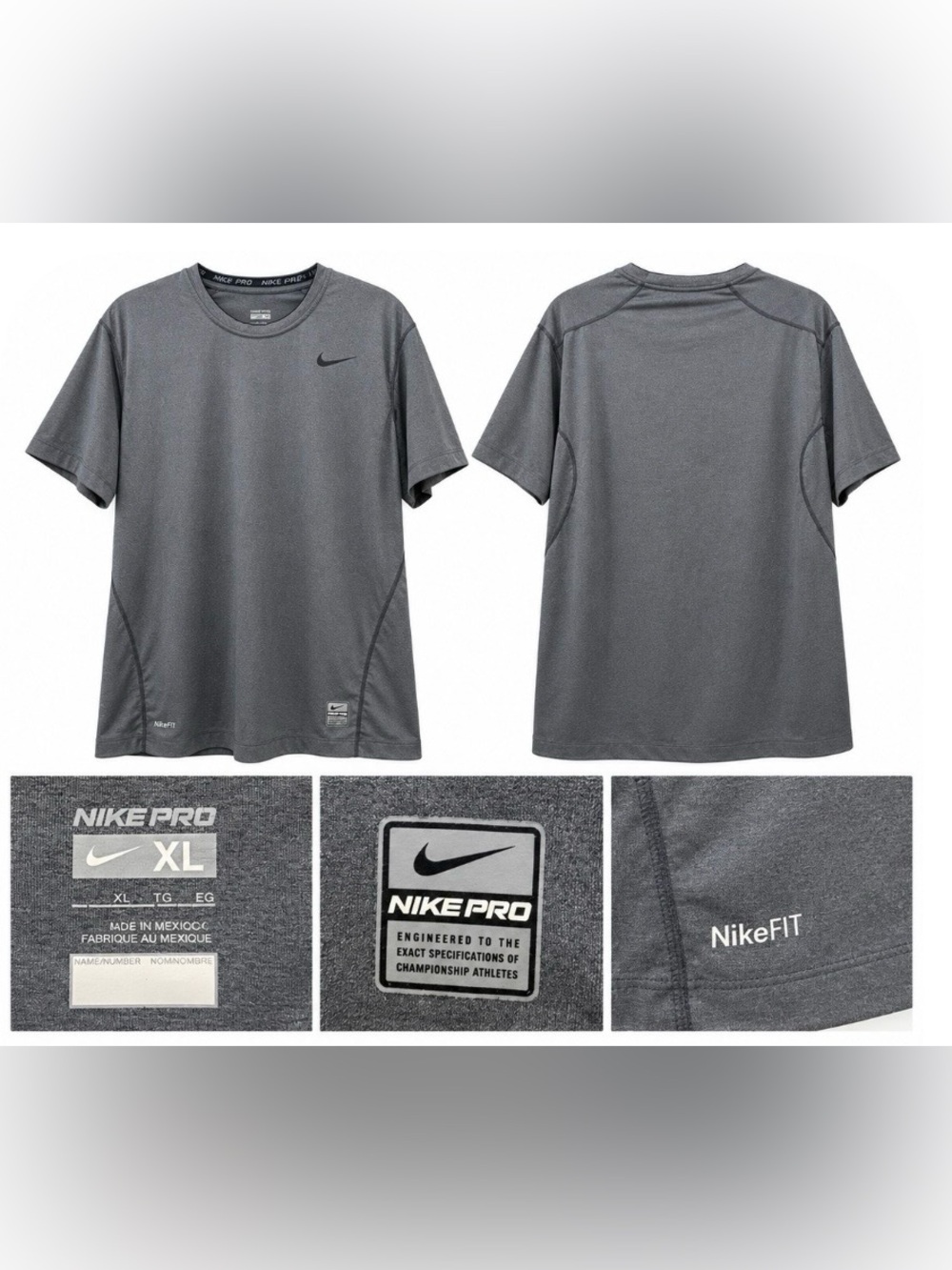 Nike Men's Gray Dri-Fit Short-Sleeve Pro Performance Tee XL